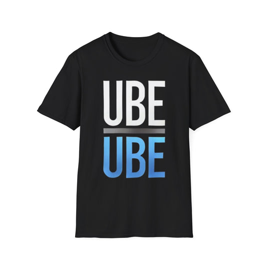 White & Blue Lettered Gray Striped Minimalist UBE Unisex Softstyle T-Shirt - Stylish & Comfortable Everyday Wear