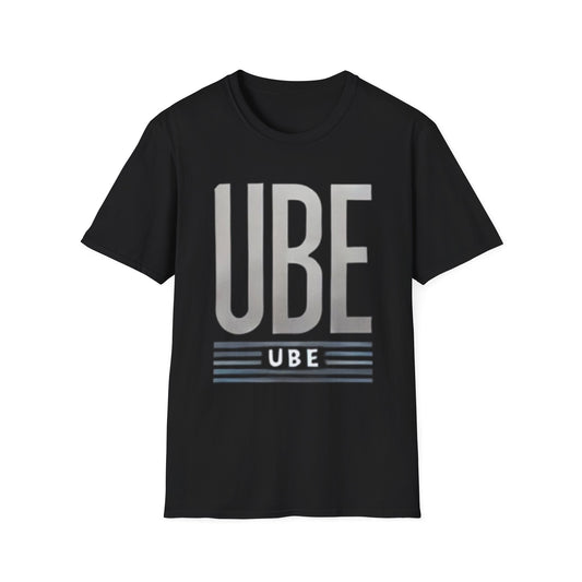 Gray Lettered Blue Striped Box Minimalist UBE Unisex Softstyle T-Shirt - Stylish & Comfortable Everyday Wear