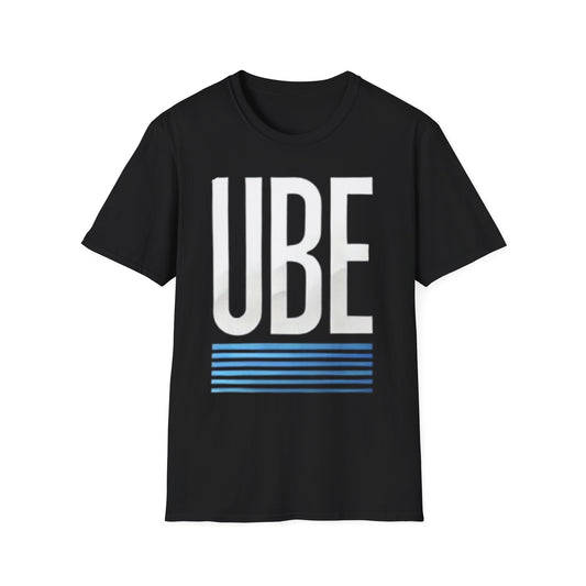 White Lettered Blue Striped Minimalist UBE Unisex Softstyle T-Shirt - Stylish & Comfortable Everyday Wear