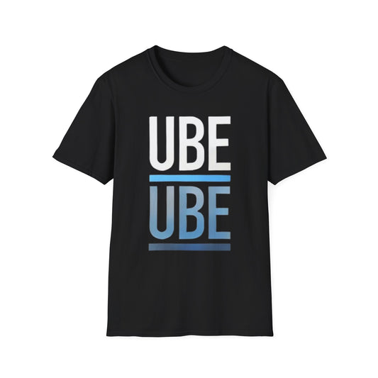 White & Blue Lettered Blue Striped Minimalist UBE Unisex Softstyle T-Shirt - Stylish & Comfortable Everyday Wear