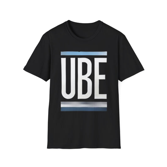 White Lettered Blue, Gray and White Striped Minimalist UBE Unisex Softstyle T-Shirt - Stylish & Comfortable Everyday Wear